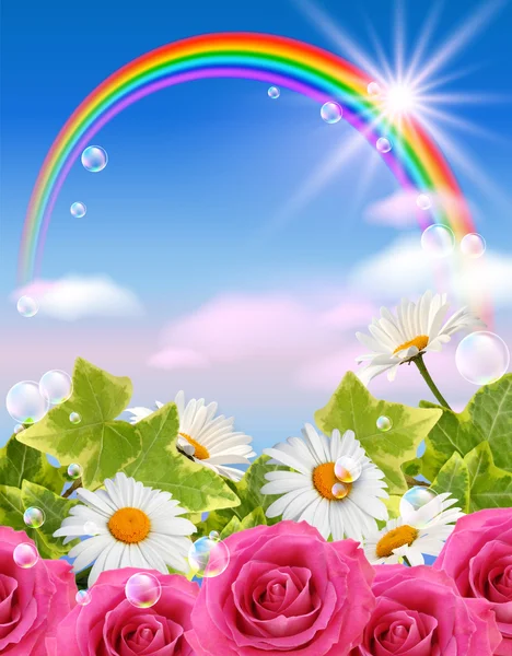 Rainbow i kwiaty — Zdjęcie stockowe