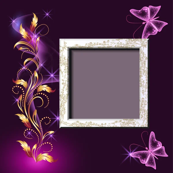 Grungy photo frame and butterflies — Stock Vector
