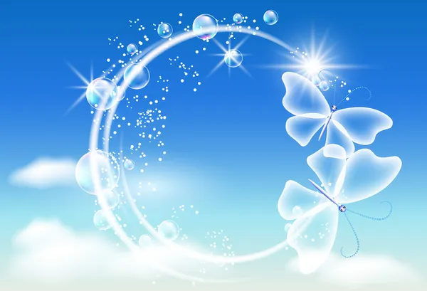 Sky, bubblor och fjärilar — Stock vektor