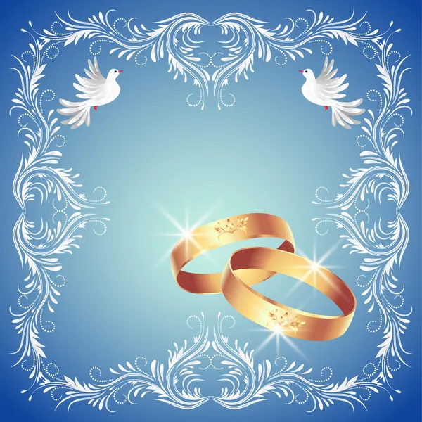 Wedding rings and two doves — Stock Vector