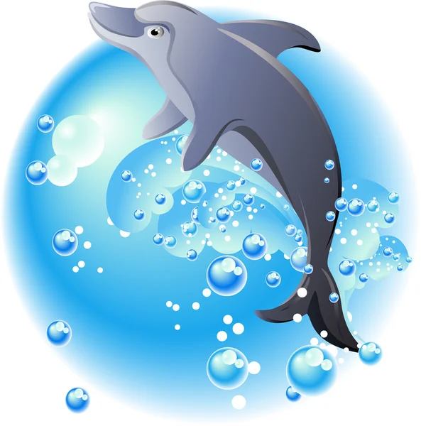 Fale delfinów i niebieski — Wektor stockowy