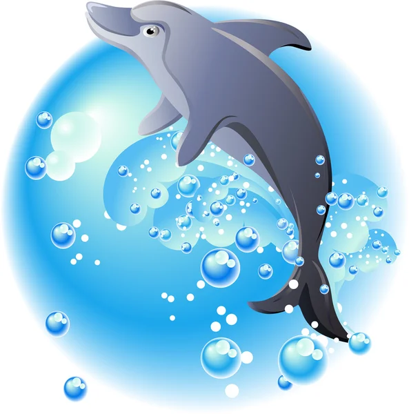 stock vector Dolphin and blue waves