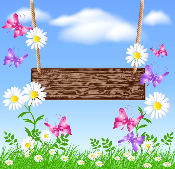 Signboard on the meadow with daisies — Stock Vector