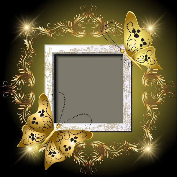 球衣相框、 蝴蝶和黄金饰品 — 图库矢量图片