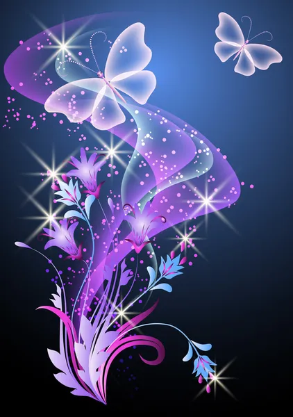 Fumée, fleurs et papillons — Image vectorielle