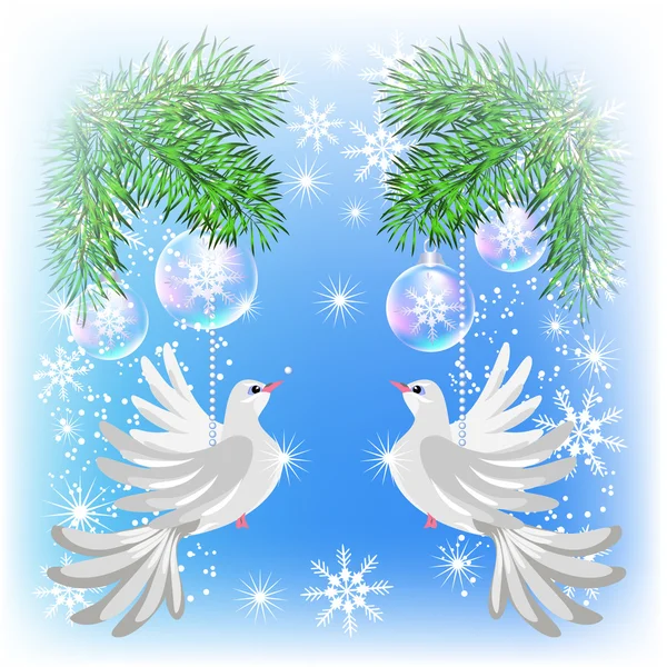 Cartão de Natal com pombos — Vetor de Stock