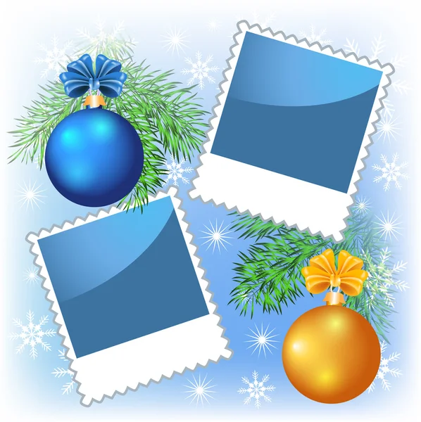 Cadre photo de mise en page avec boules de Noël — Image vectorielle