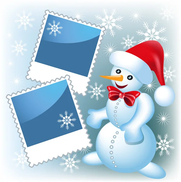 Cadre photo avec bonhomme de neige — Image vectorielle