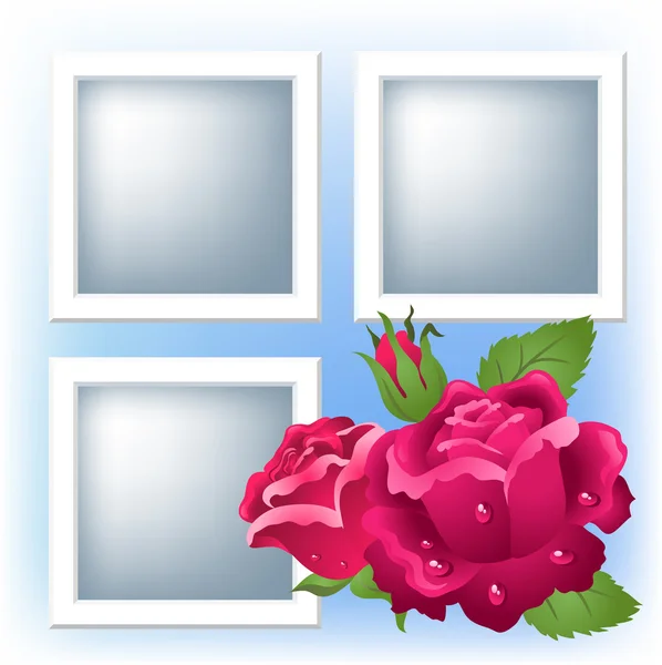 Photo frame and roses — Stock Vector