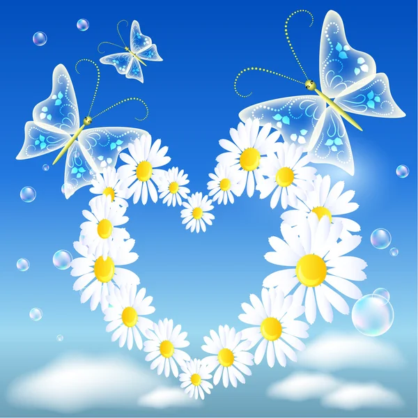 Daisy coeur et papillons — Image vectorielle