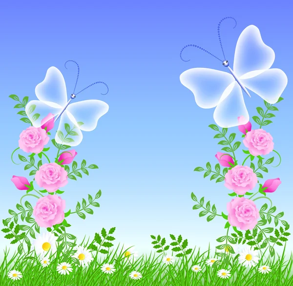 Růže a motýli — Stockový vektor
