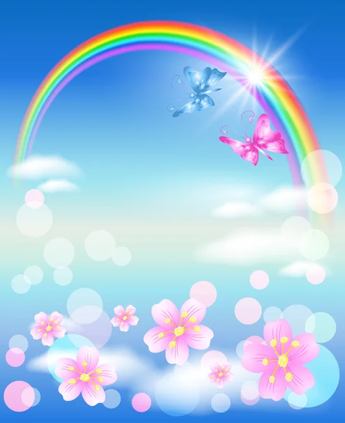 Rainbow and flowers — Stock Vector