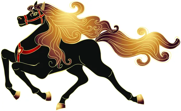 Galloping horse with a gold mane — Stock Vector