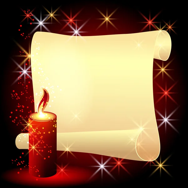 Kroucené pergamen a hořící svíce — Stockový vektor