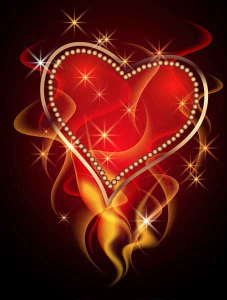 Card with burning heart — Stock Vector
