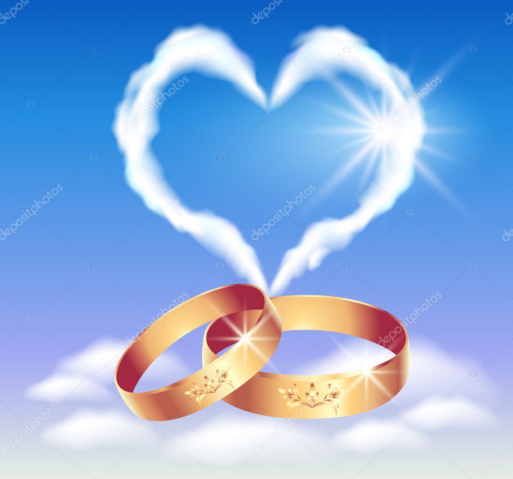 Card with wedding rings and heart