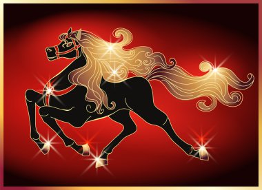 Galloping horse with a gold mane clipart