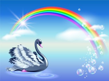 Swan and rainbow clipart