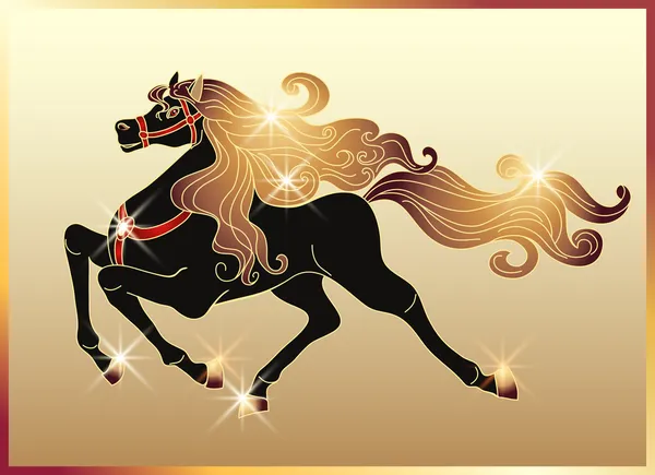 Galloping horse with a gold mane — Stock Vector