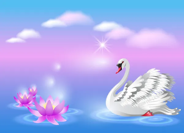 Swan and lily — Stock Vector