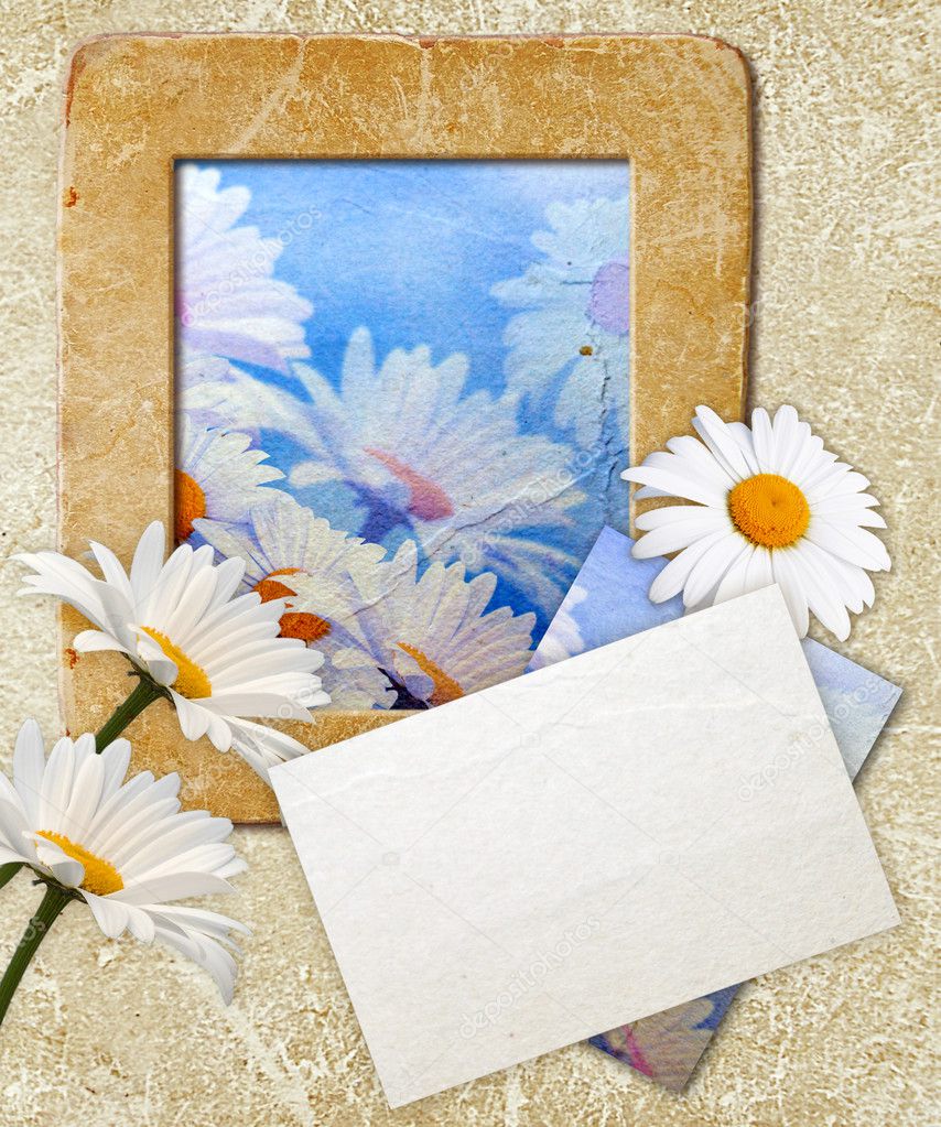 Grunge frame with daisy and paper