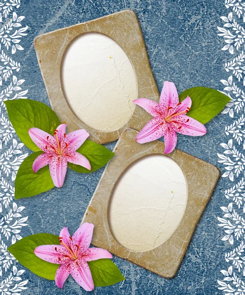 Grunge frame with lily and paper — Stock Photo, Image