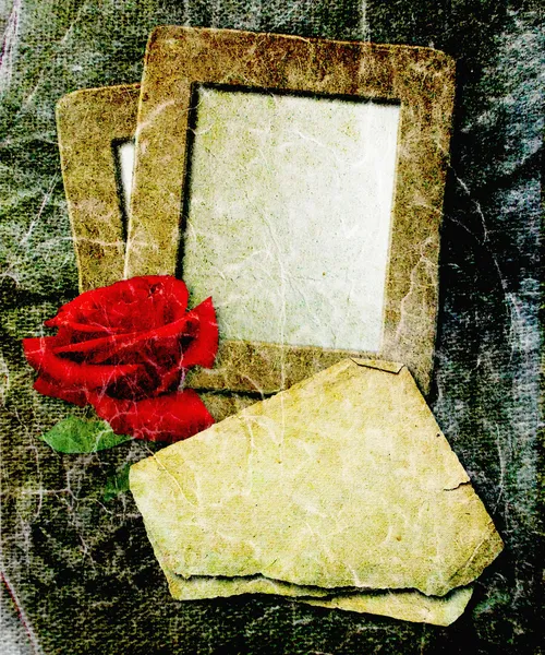 Grunge-Rahmen mit Rose und Papier — Stockfoto
