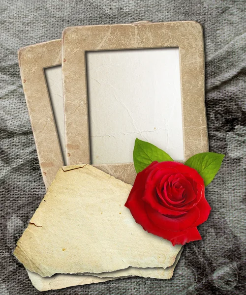 Grunge frame met rozen en papier — Stockfoto