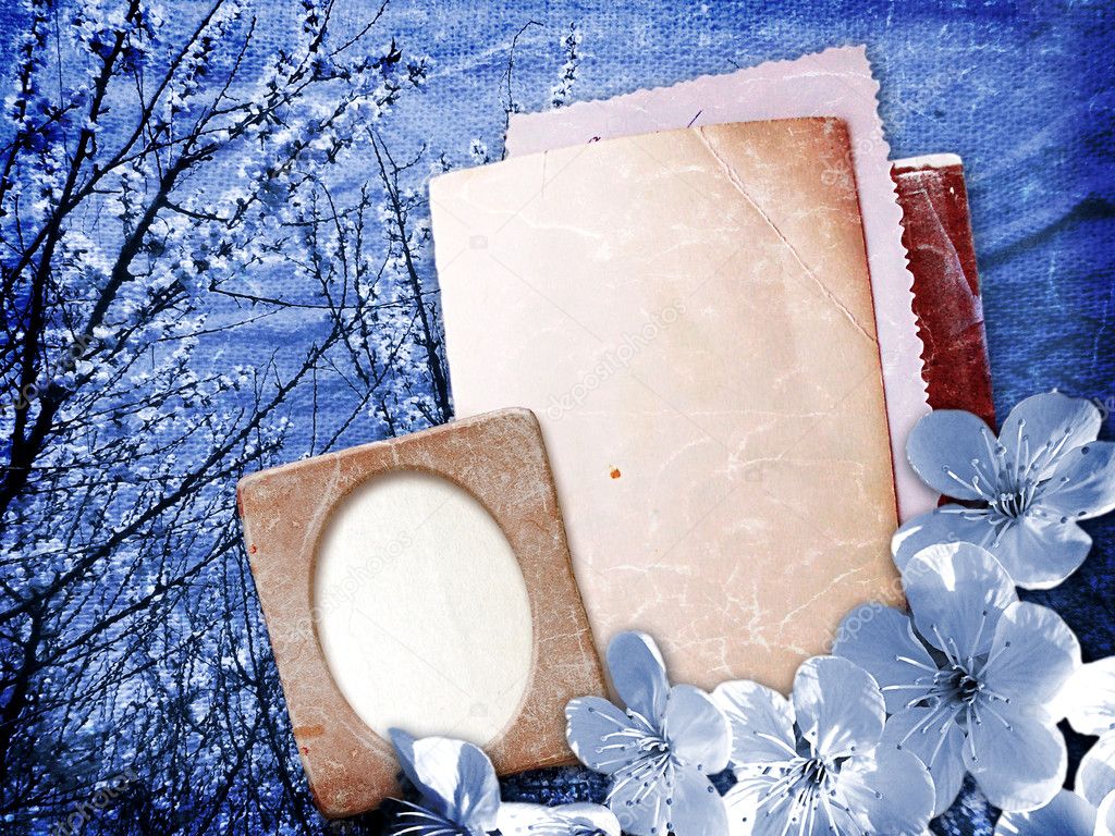 Paper and photo frame with cherry blossoms