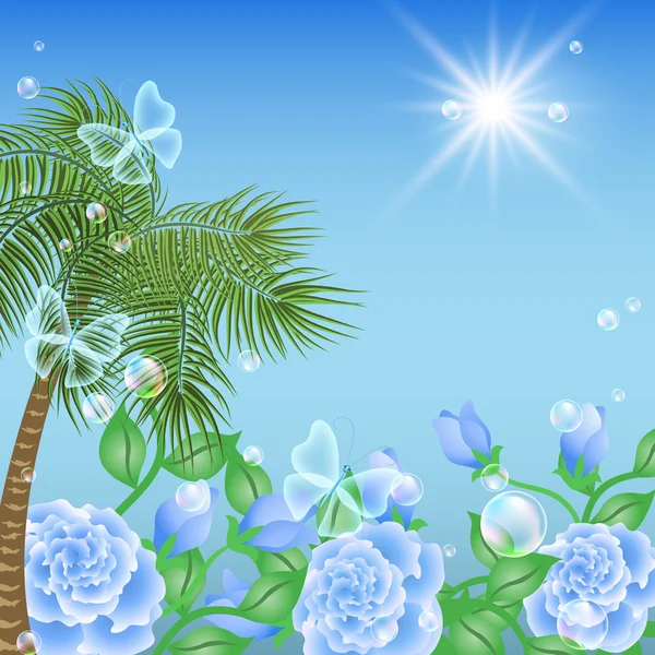 Paesaggio con palma e sole — Vettoriale Stock