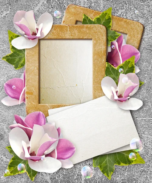 Grunge frame with roses and paper — Stock Photo, Image