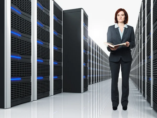 Virtual server 3d and woman Stock Image