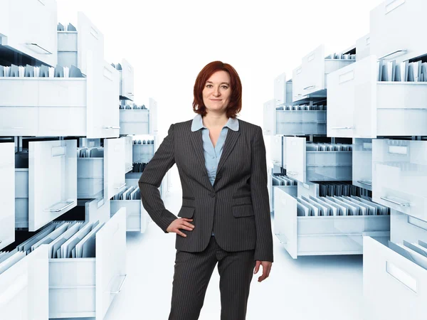 File cabinet folder and woman — Stock Photo, Image