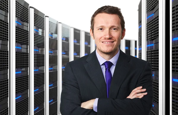 Server 3d and worker Stock Image