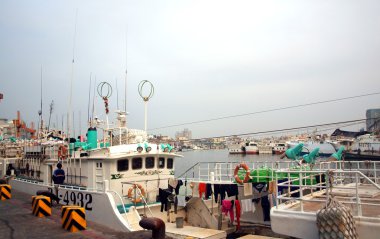 Fishing Boats at Donggang Harbor in Taiwan clipart