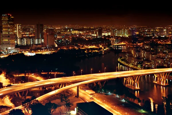 Paisagem urbana singapore à noite — Fotografia de Stock