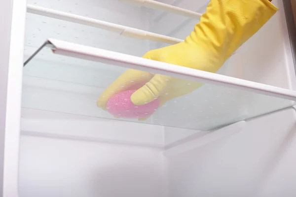 Ruční čištění lednice. — Stock fotografie