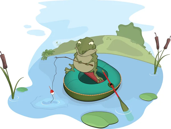 Toad the fisher. Cartoon — 图库矢量图片