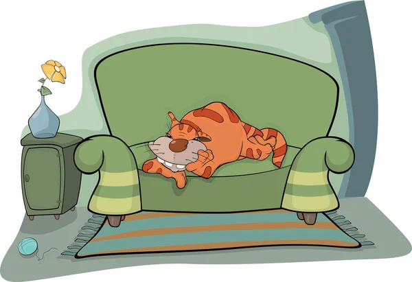 Chat sur un canapé. Caricature — Image vectorielle