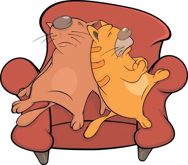 Кошки на диване. Мультфильм — стоковый вектор