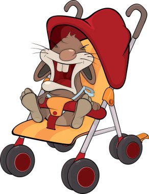 Cub of a rabbit in a children's carriage clipart
