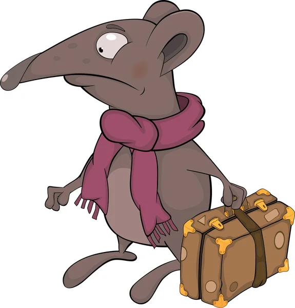 Une souris et une valise. Caricature — Image vectorielle