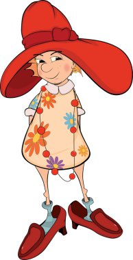 The little girl in mum's clothes. Fashion show. Cartoon clipart