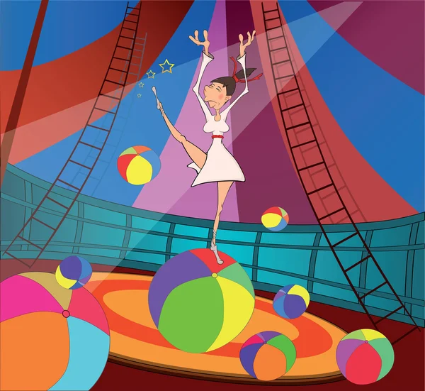 Le gymnaste et le cirque. Caricature — Image vectorielle
