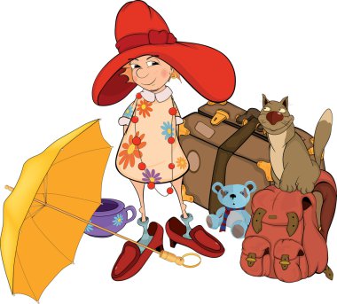 The girl the tourist. Cartoon clipart