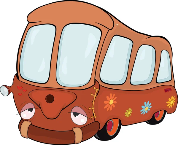 Lilla röda skolbussen. Cartoon — Stock vektor