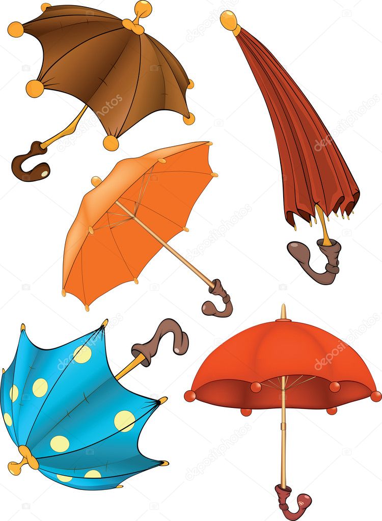 Complete set of umbrellas . Cartoon