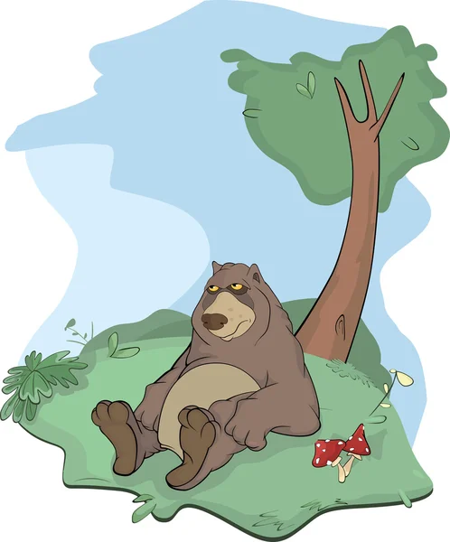 Urso marrom em uma clareira. Desenhos animados — Vetor de Stock