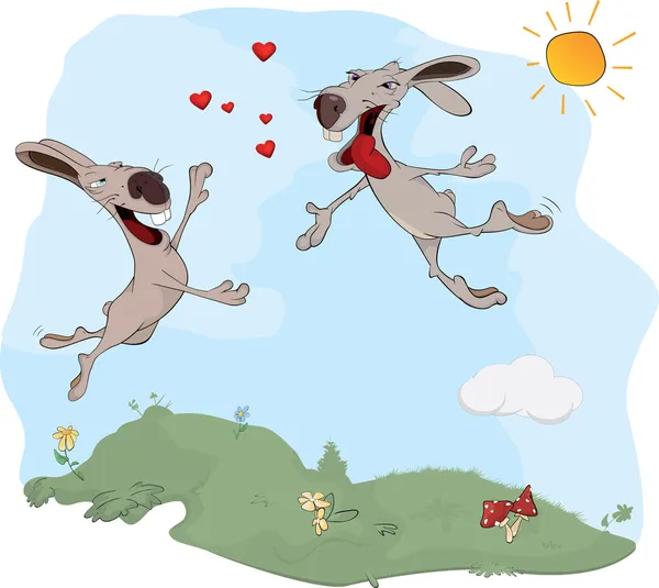 Kaninchen und Liebe. ein Treffen. Karikatur — Stockvektor