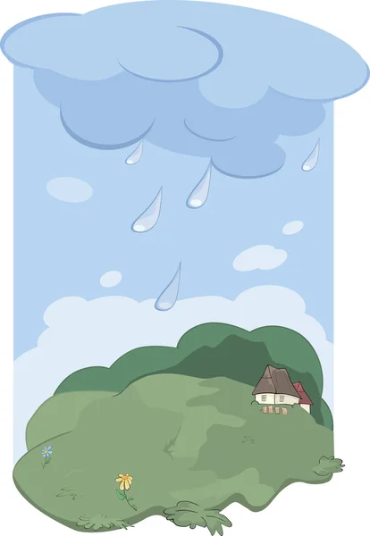 Βροχή στο χωριό. τοπίο — Διανυσματικό Αρχείο